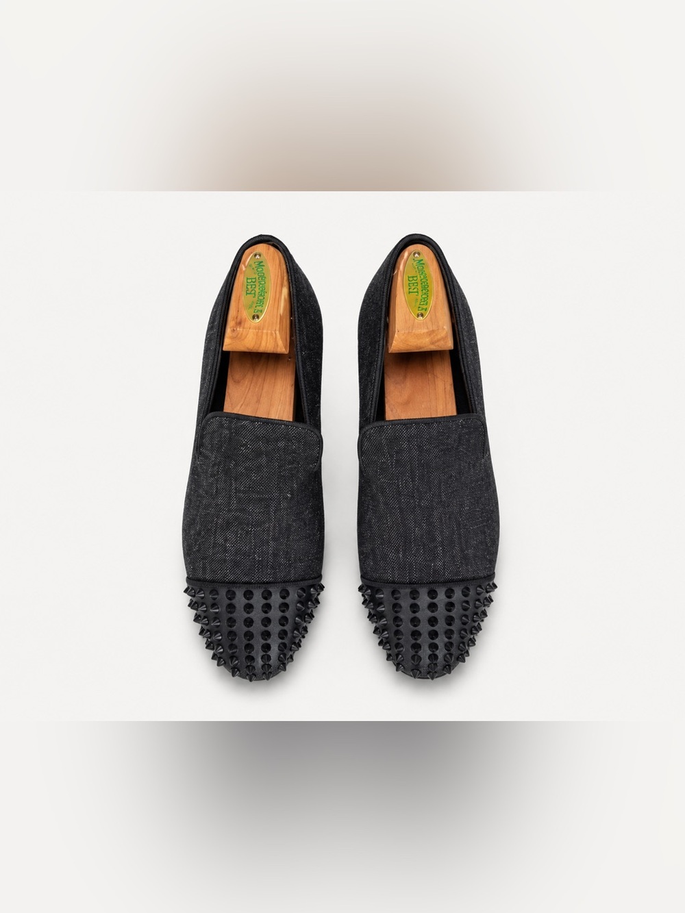 Christian Louboutin Dandelion Spikes Loafers Black Denim Studded Slip On EU 44